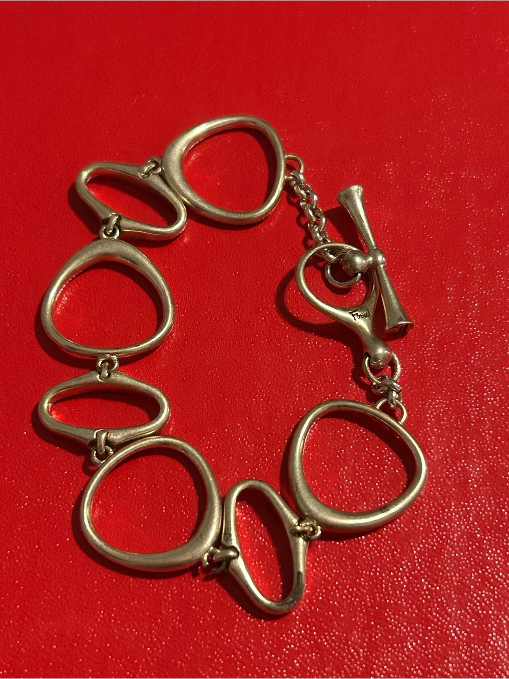 Fossil Gold Tone Organic Link Toggle Bracelet Modernist Y2K